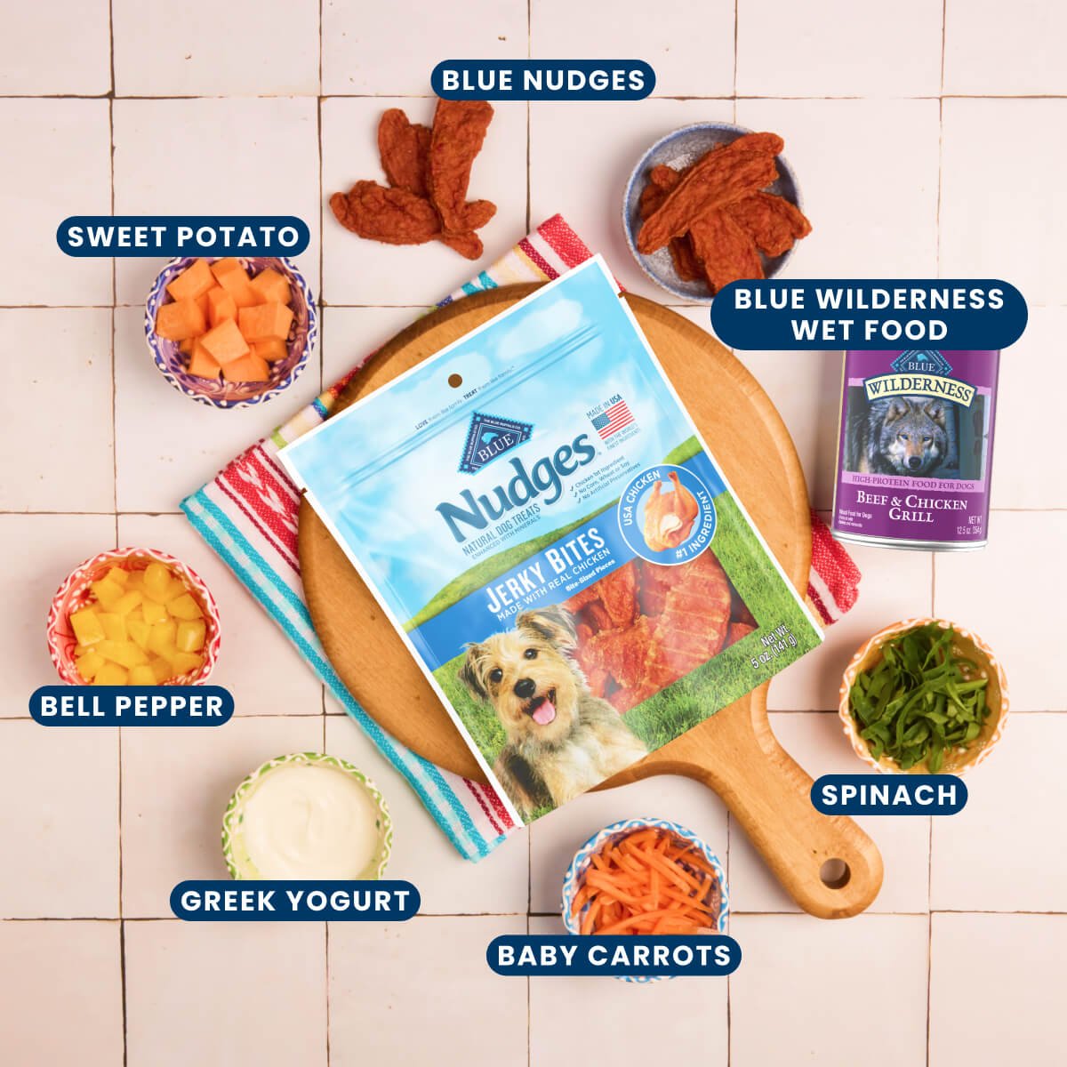 A board with baby carrots and sweet potato etc